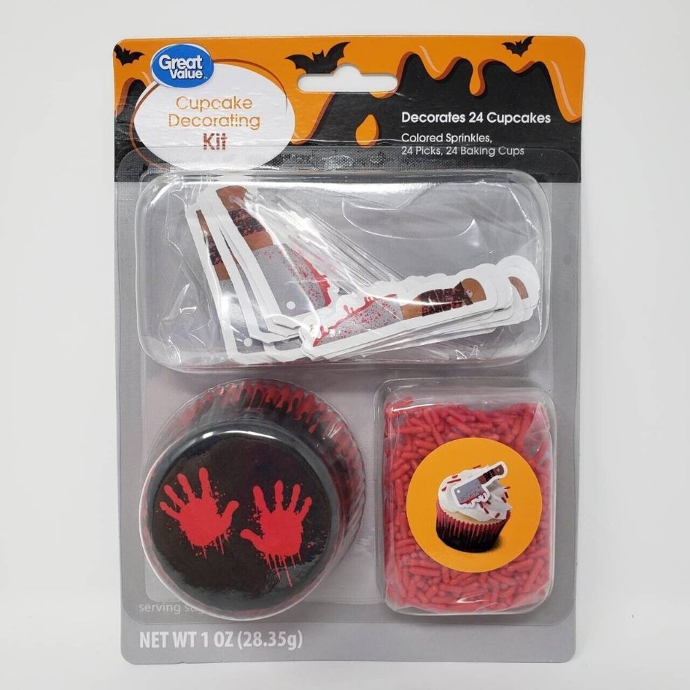 Halloween Cupcake Decorating Kit Great for Theme Parties Bloody Handprints, Kniv
